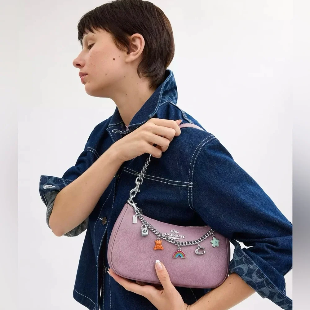 NWT Coach Silver Swagger Chain With Charms CW662 Blue Multi